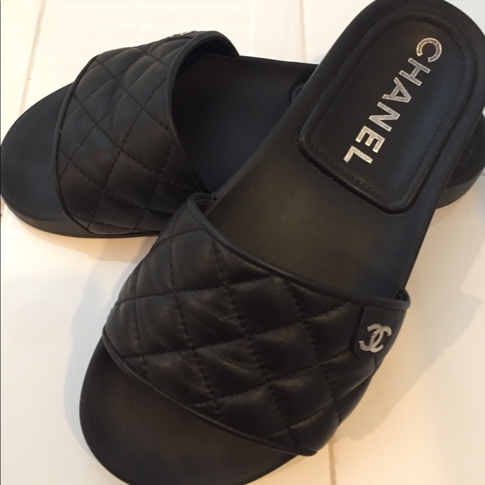 Chanel slide sandals in quilted lambskin